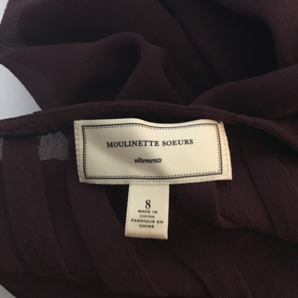 Anthropologie Moulinette Soeurs Women’s 100% Silk Burgundy Ruffled Top Size M - Picture 7 of 8